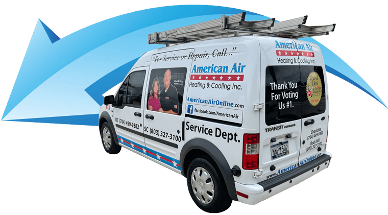 American Air Heating & Cooling | Rock Hill, SC | company van in front of blue arrow